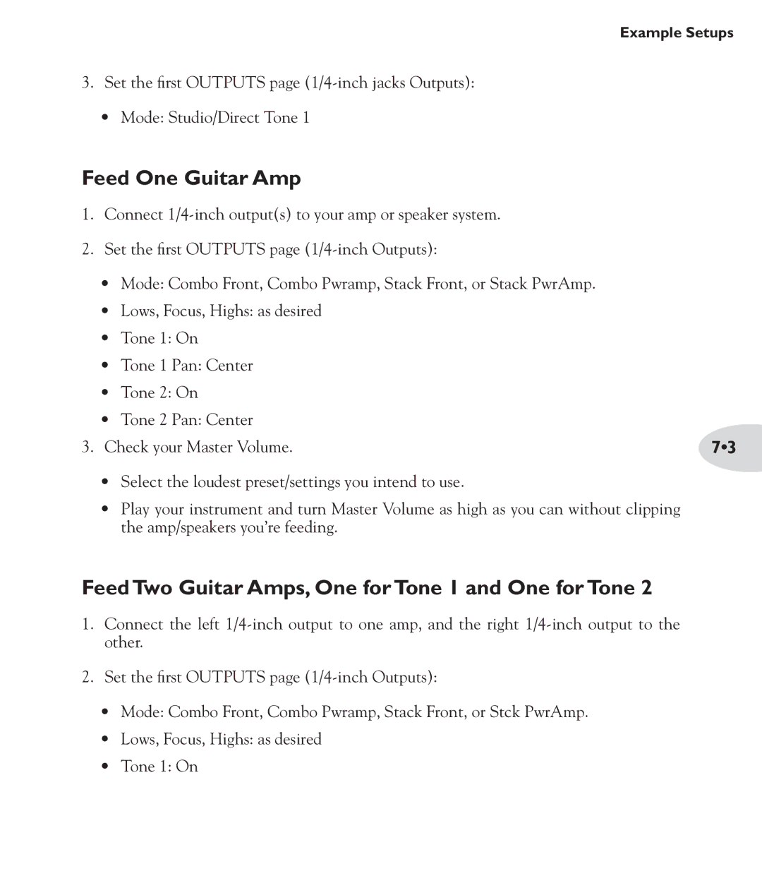 Line 6 POD X3 Family manual Feed One Guitar Amp, Feed Two Guitar Amps, One for Tone 1 and One for Tone 