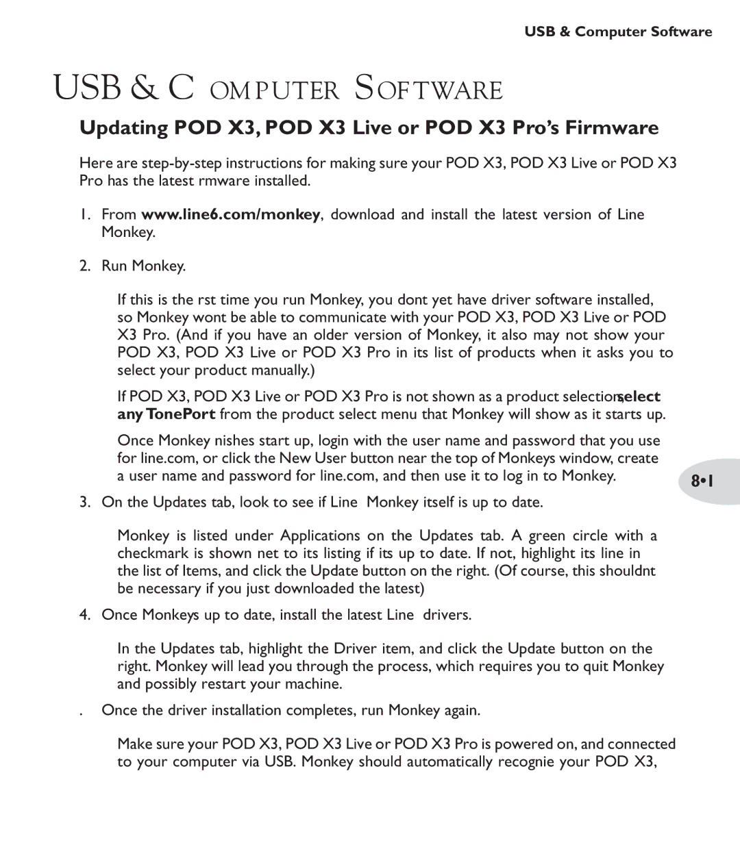 Line 6 POD X3 Family manual USB & Computer Software, Updating POD X3, POD X3 Live or POD X3 Pro’s Firmware 