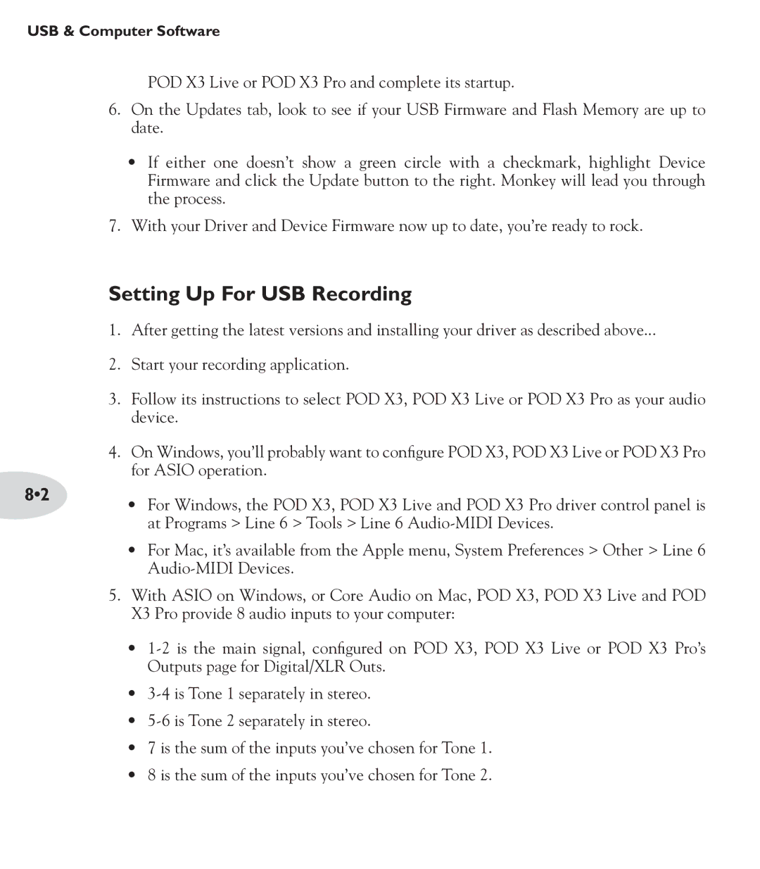 Line 6 POD X3 Family manual Setting Up For USB Recording 