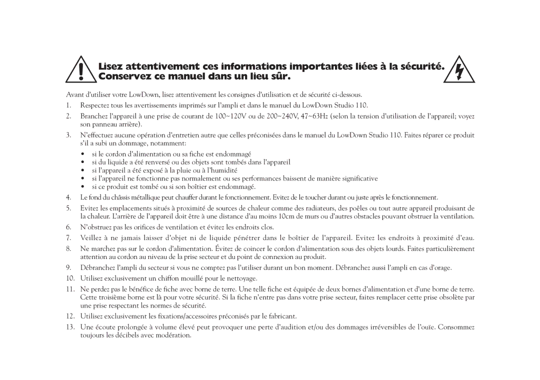 Line 6 Studio 110 specifications 