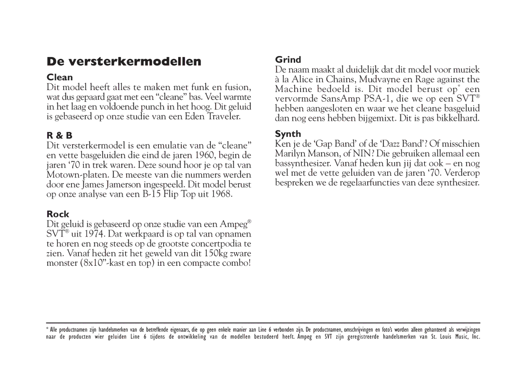 Line 6 Studio 110 specifications De versterkermodellen, Clean 