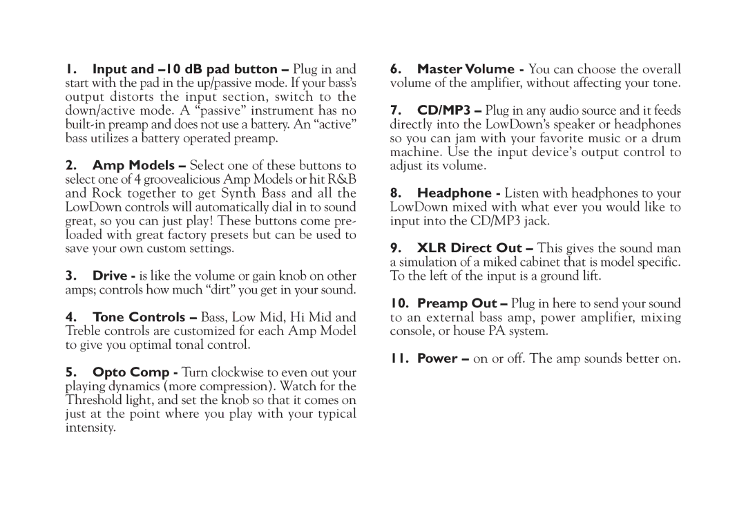 Line 6 Studio 110 specifications 