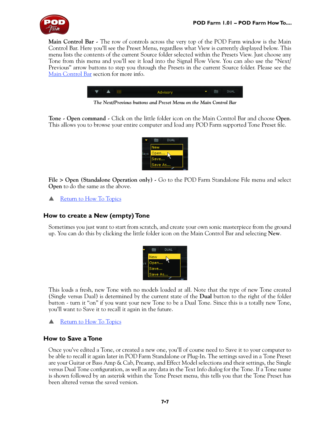 Line 6 UX1, TonePort UX8, TonePort DI, GX, TonePort KB37, UX2 manual How to create a New empty Tone, How to Save a Tone 