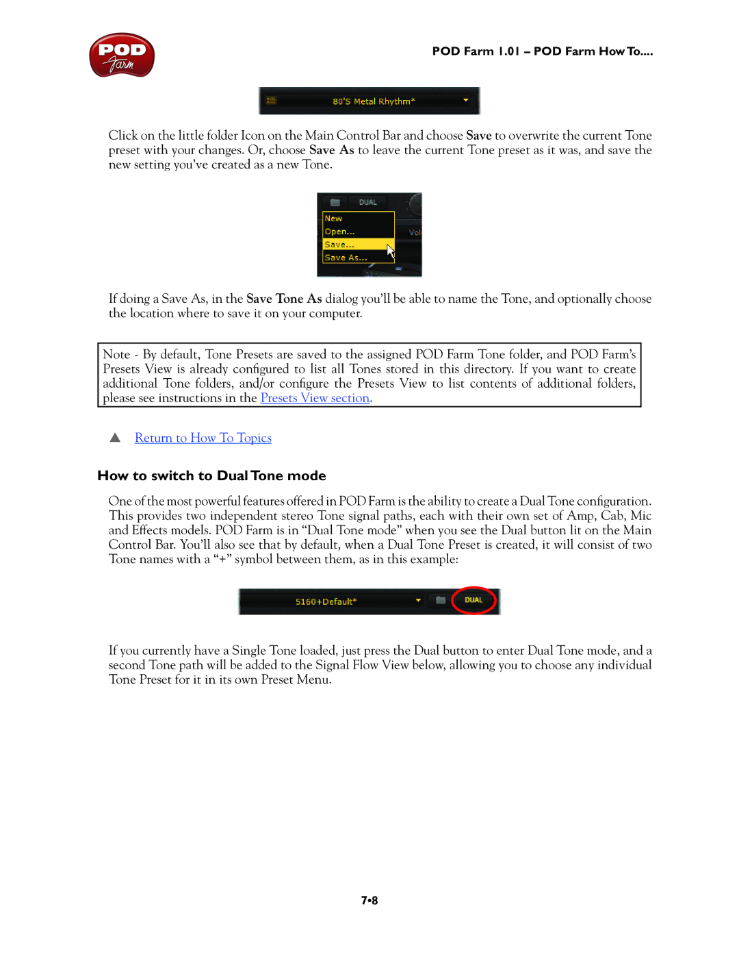 Line 6 TonePort KB37, TonePort UX8, TonePort DI, GX, UX1, UX2 manual How to switch to Dual Tone mode 