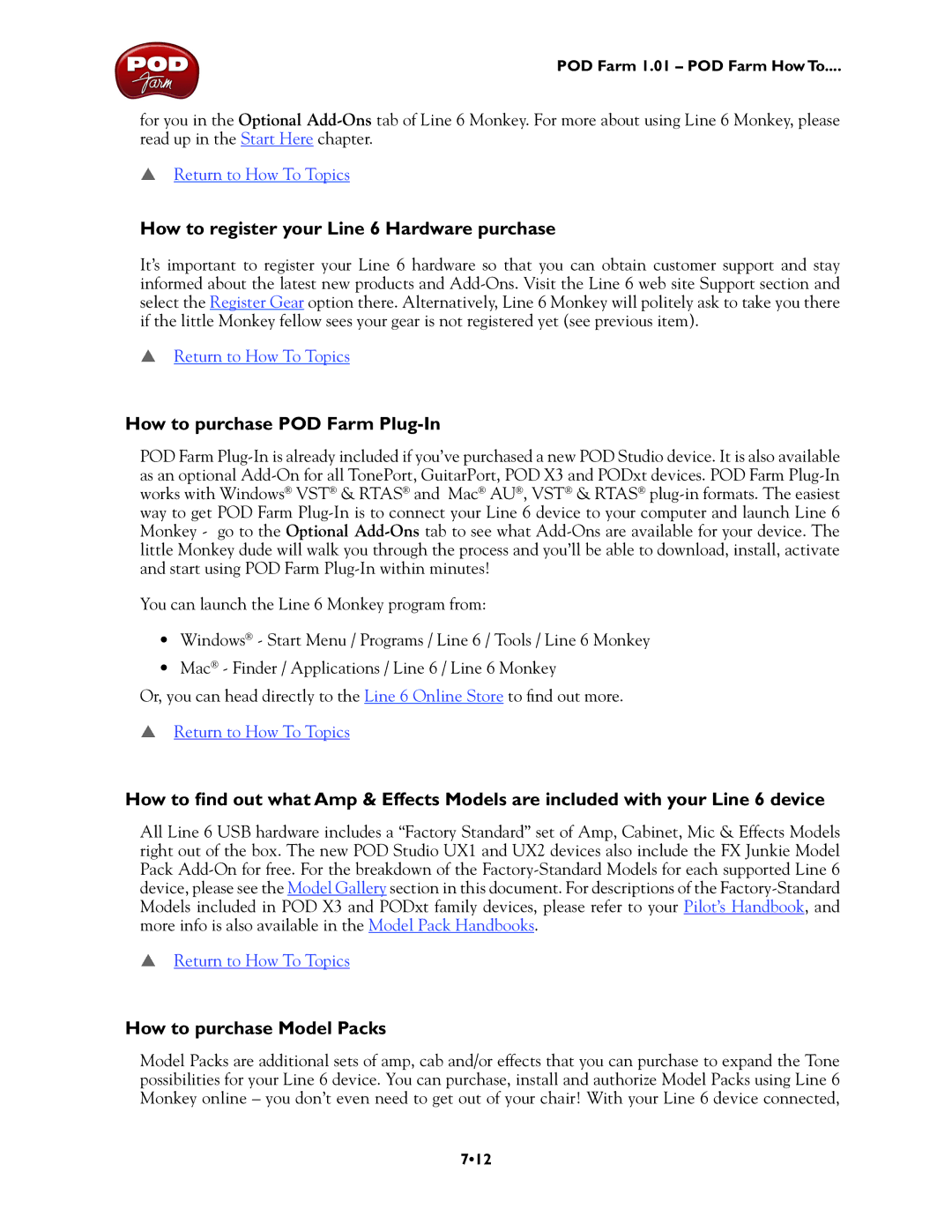 Line 6 GX How to register your Line 6 Hardware purchase, How to purchase POD Farm Plug-In, How to purchase Model Packs 