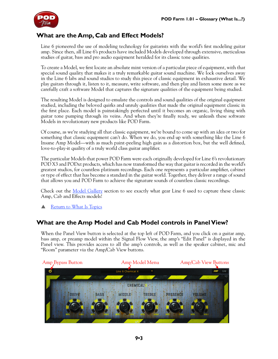 Line 6 UX2, GX, UX1 What are the Amp, Cab and Effect Models?, What are the Amp Model and Cab Model controls in Panel View? 