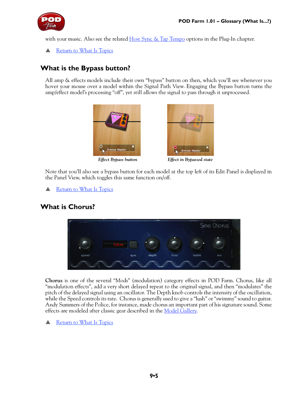 Line 6 TonePort DI, TonePort UX8, GX, UX1, TonePort KB37, UX2 manual What is the Bypass button?, What is Chorus? 