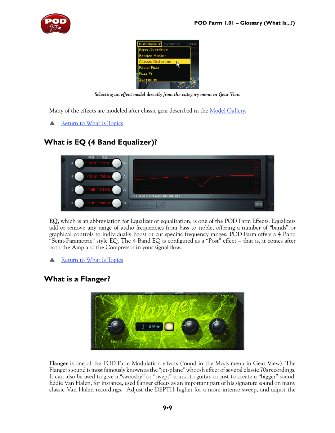 Line 6 UX2, TonePort UX8, TonePort DI, GX, UX1, TonePort KB37 manual What is EQ 4 Band Equalizer?, What is a Flanger? 