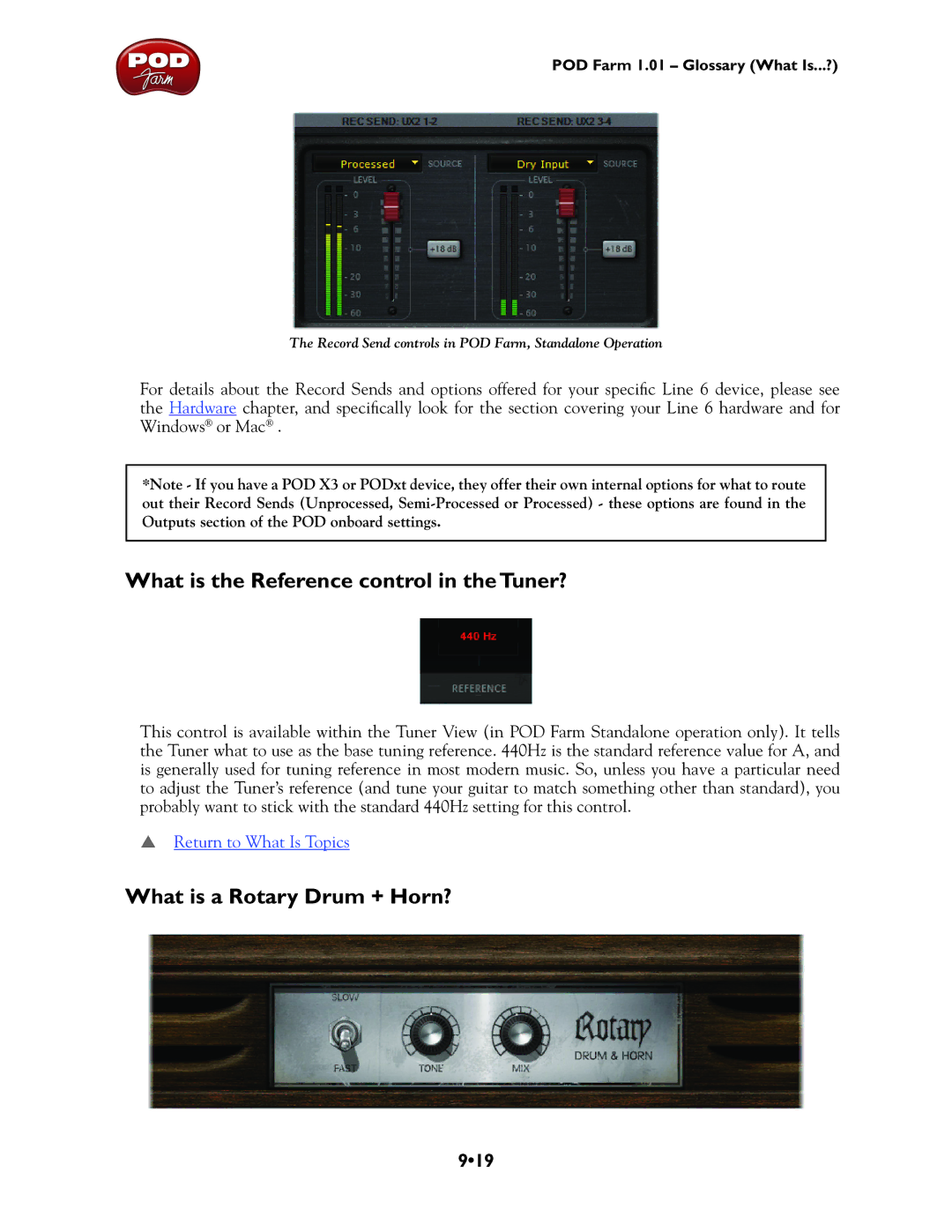 Line 6 UX1, TonePort UX8, TonePort DI, GX What is the Reference control in the Tuner?, What is a Rotary Drum + Horn?, 919 