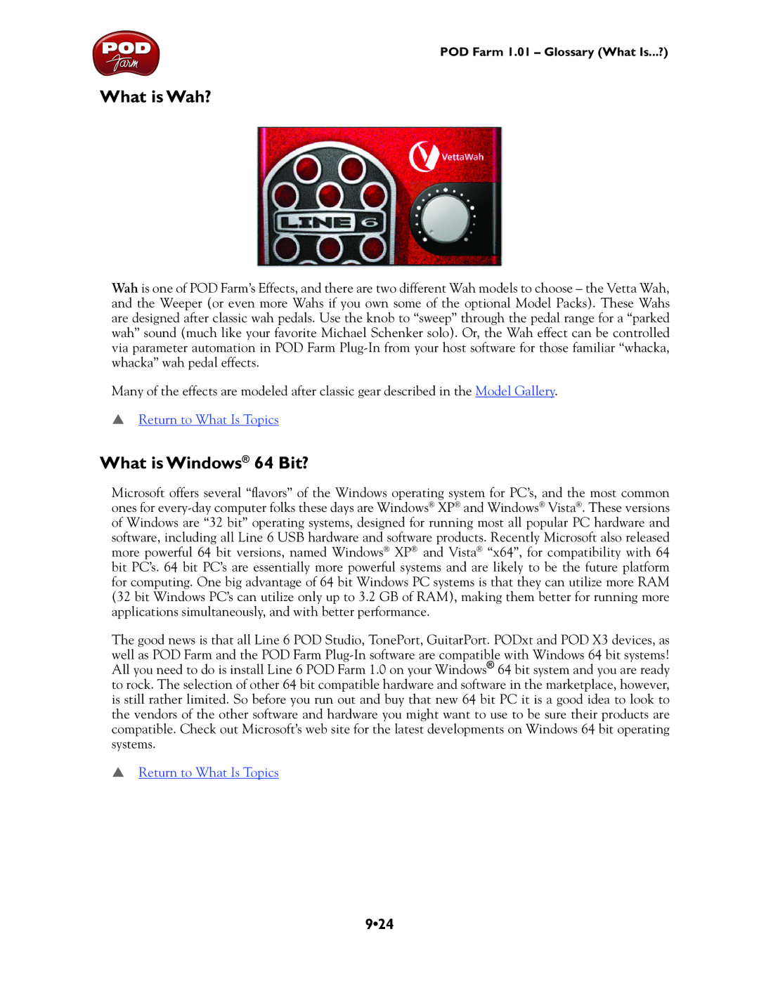 Line 6 GX, TonePort UX8, TonePort DI, UX1, TonePort KB37, UX2 manual What is Wah?, What is Windows 64 Bit?, 924 