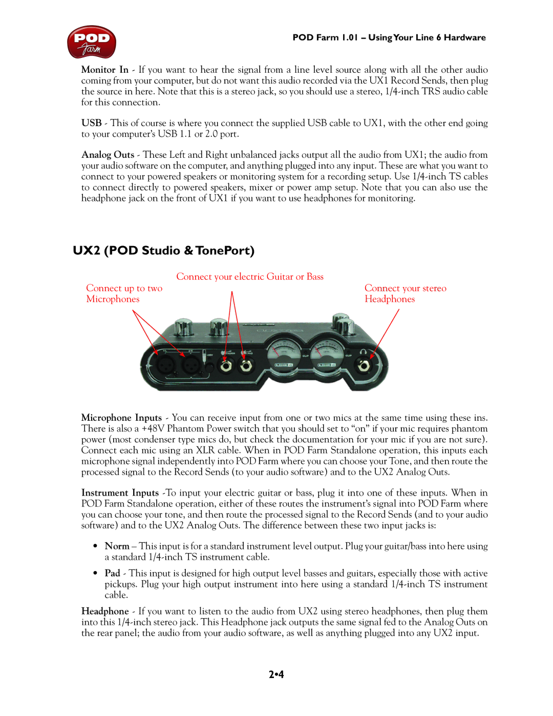 Line 6 TonePort UX8, TonePort DI, GX, UX1, TonePort KB37 manual UX2 POD Studio & TonePort 