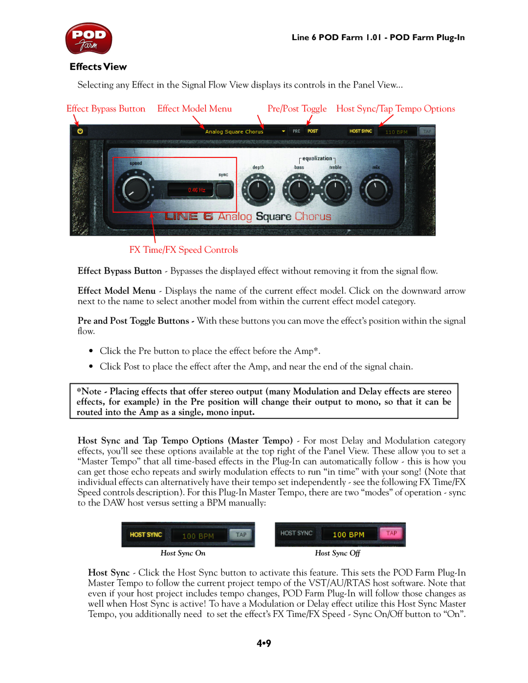 Line 6 GX, TonePort UX8, TonePort DI, UX1, TonePort KB37, UX2 manual Effects View 