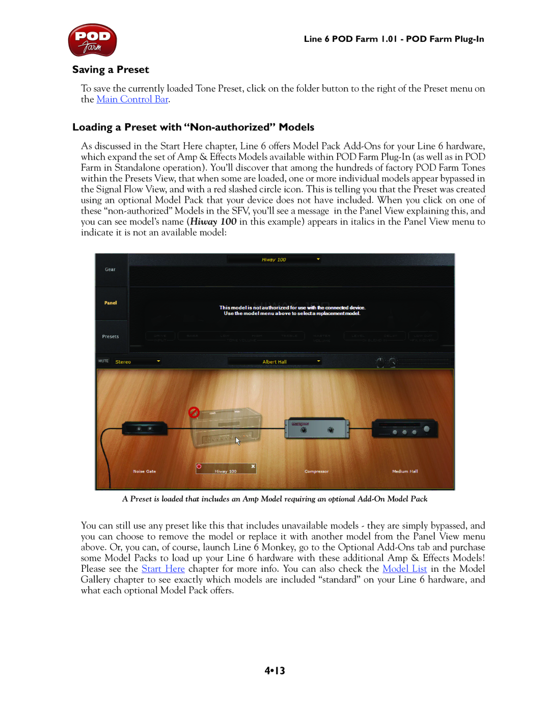 Line 6 TonePort UX8, TonePort DI, GX, UX1, TonePort KB37 Saving a Preset, Loading a Preset with Non-authorized Models, 413 