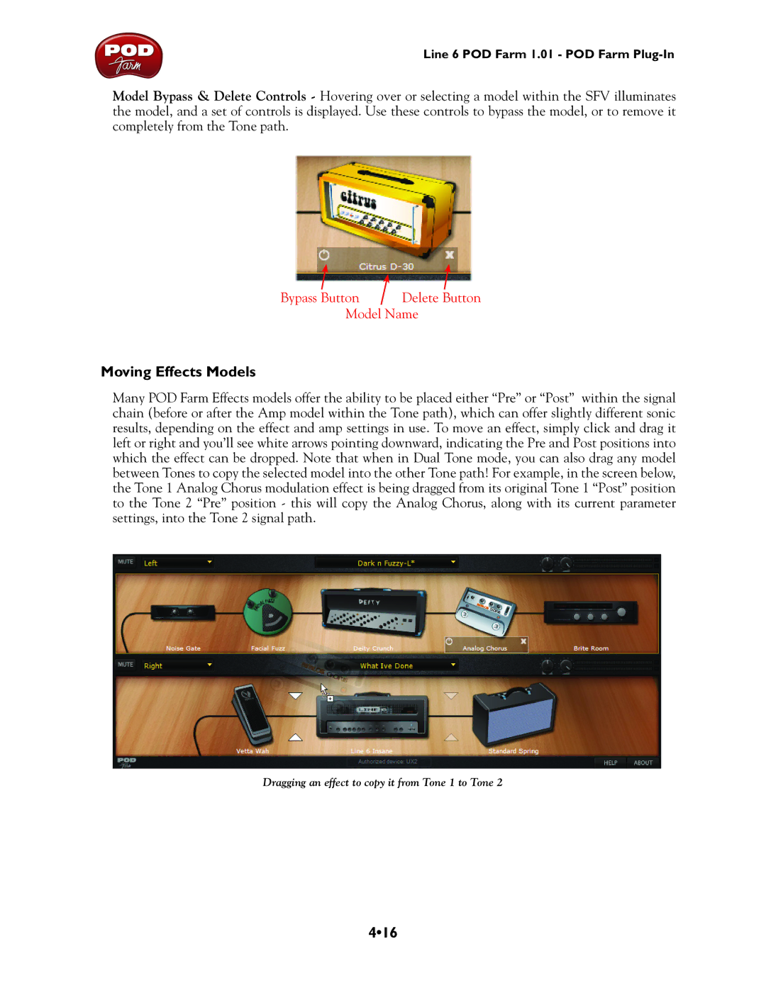 Line 6 UX1, TonePort UX8, TonePort DI, GX, TonePort KB37, UX2 manual Moving Effects Models, 416 