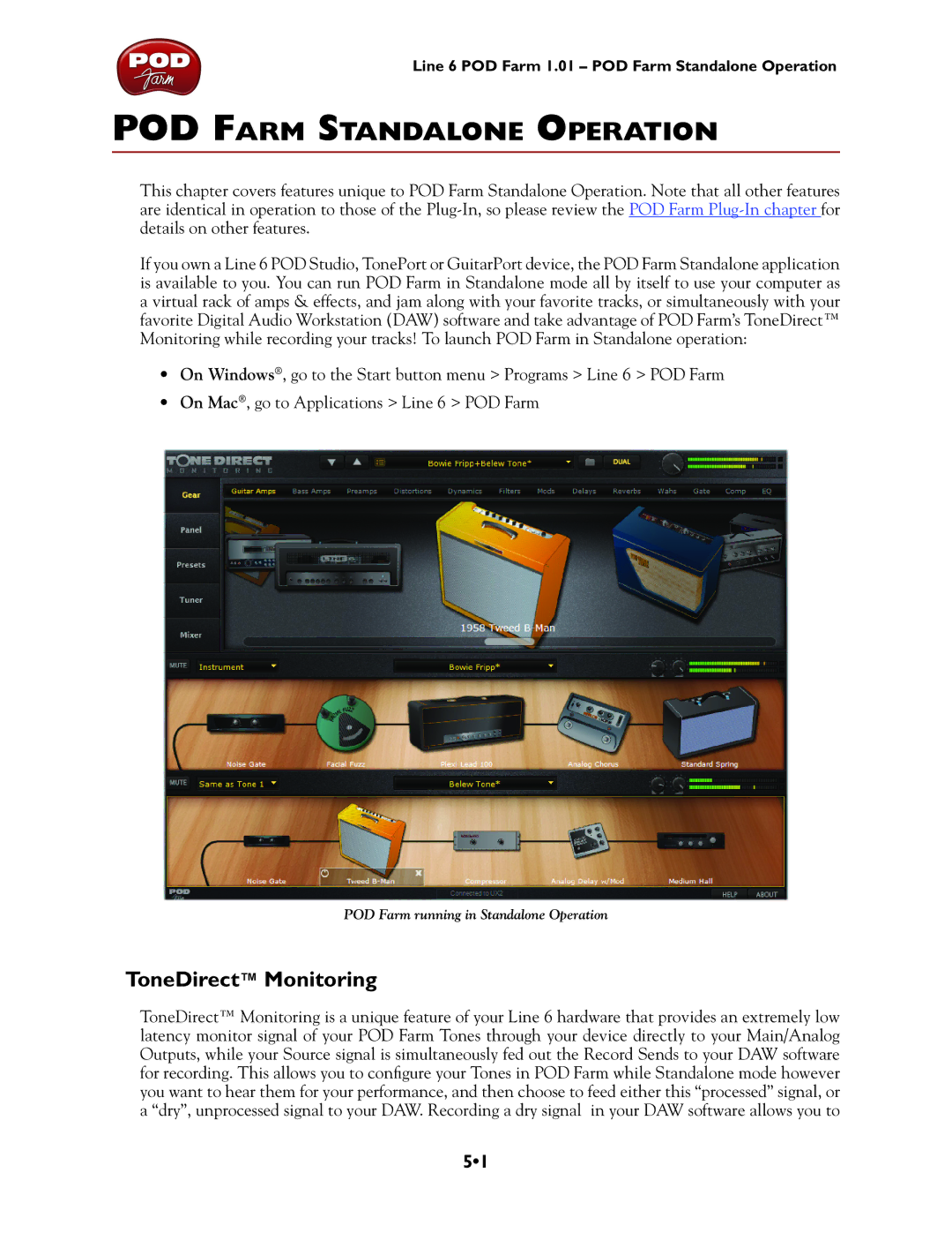 Line 6 TonePort KB37, TonePort UX8, TonePort DI, GX, UX1, UX2 manual POD Farm Standalone Operation 