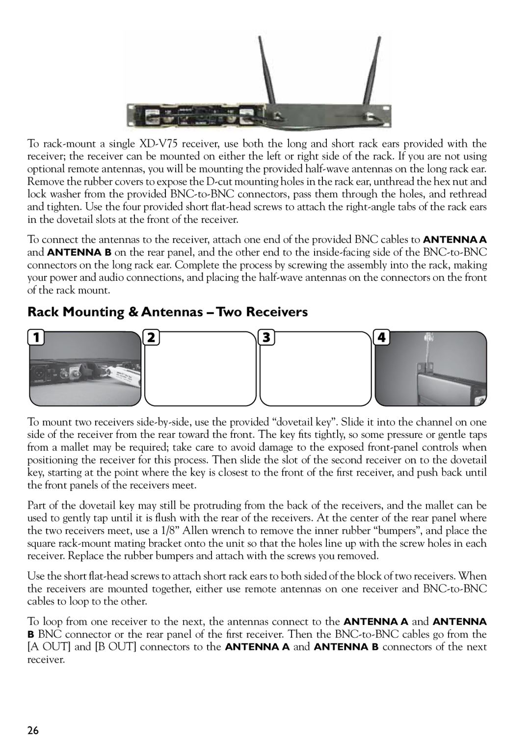 Line 6 XD-V75 manual Rack Mounting & Antennas Two Receivers 