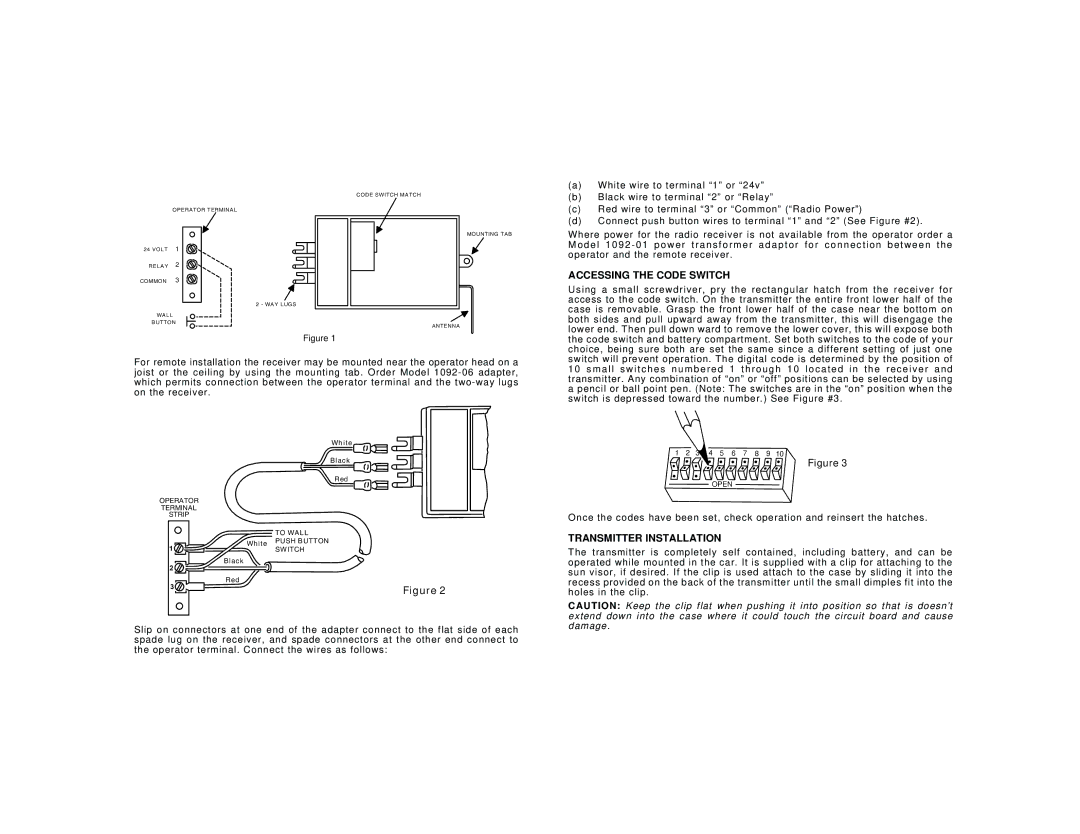 Linear 3089, 1090 installation instructions Accessing the Code Switch, Transmitter Installation 