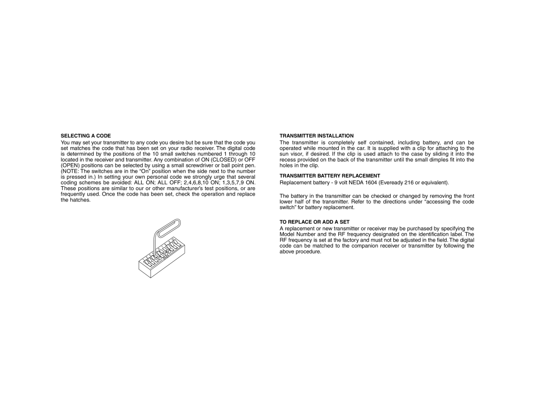 Linear 3089 installation instructions Selecting a Code 