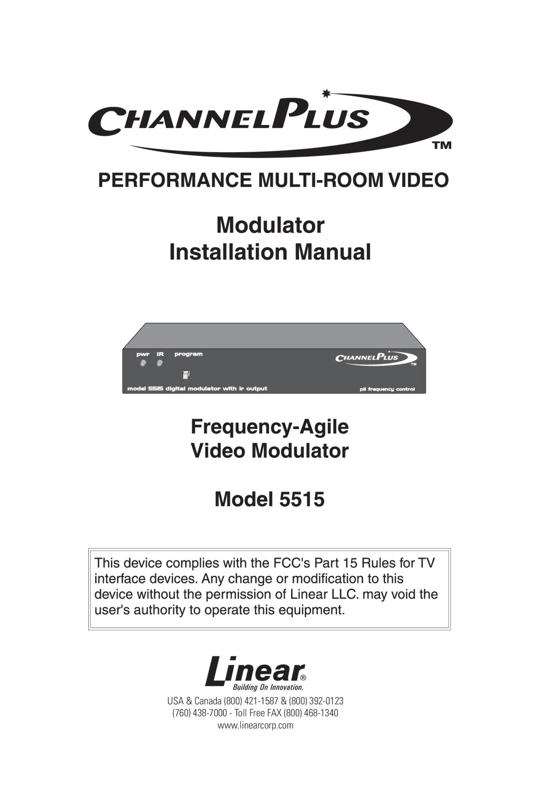 Linear 5515 manual USA & Canada 800 421-1587 & 800 