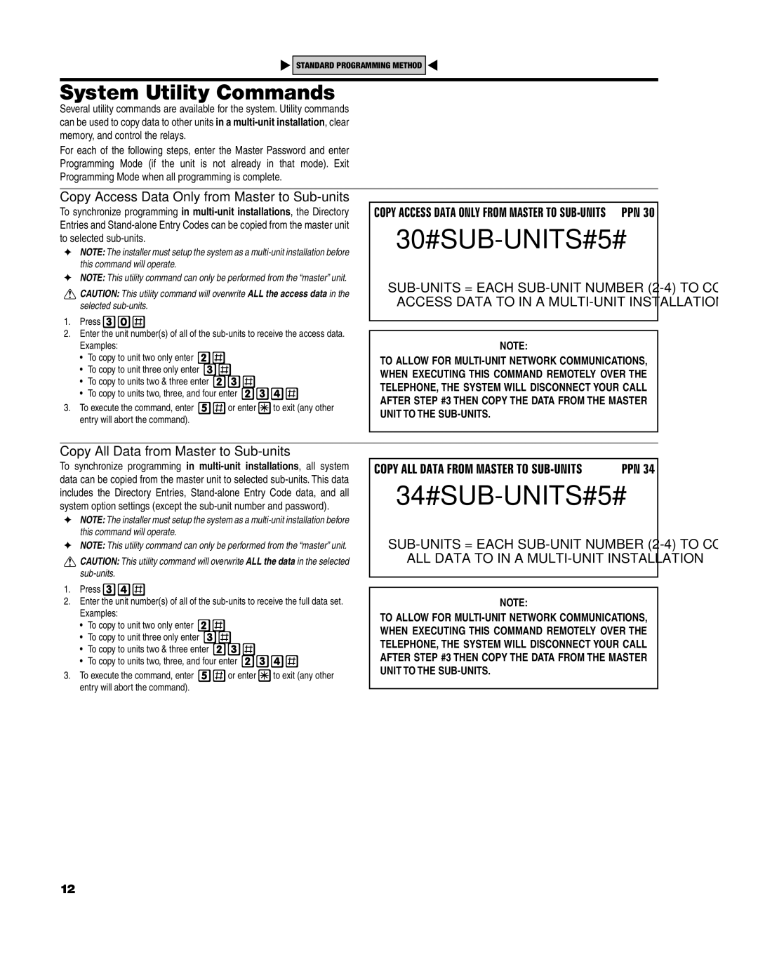 Linear AE-100 30#SUB-UNITS#5#, 34#SUB-UNITS#5#, System Utility Commands, Copy Access Data Only from Master to Sub-units 