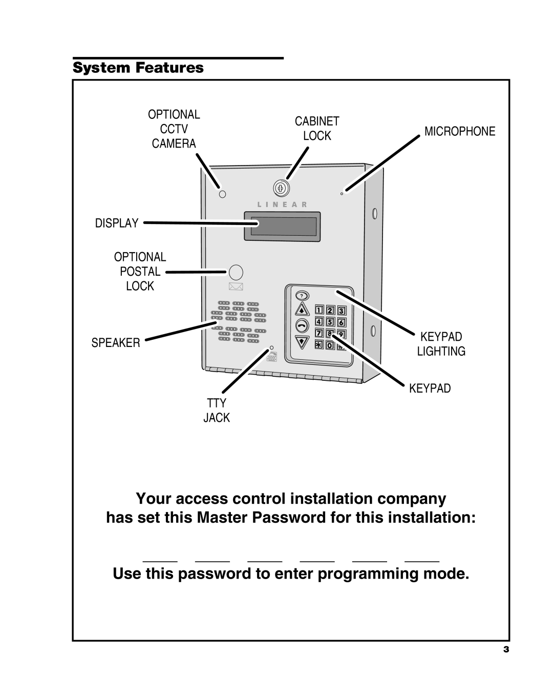 Linear AE-100 manual System Features 