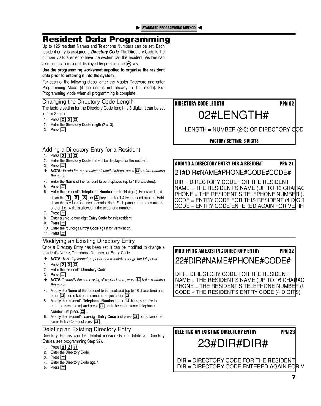 Linear AE-100 manual 02#LENGTH#, 23#DIR#DIR#, Resident Data Programming 