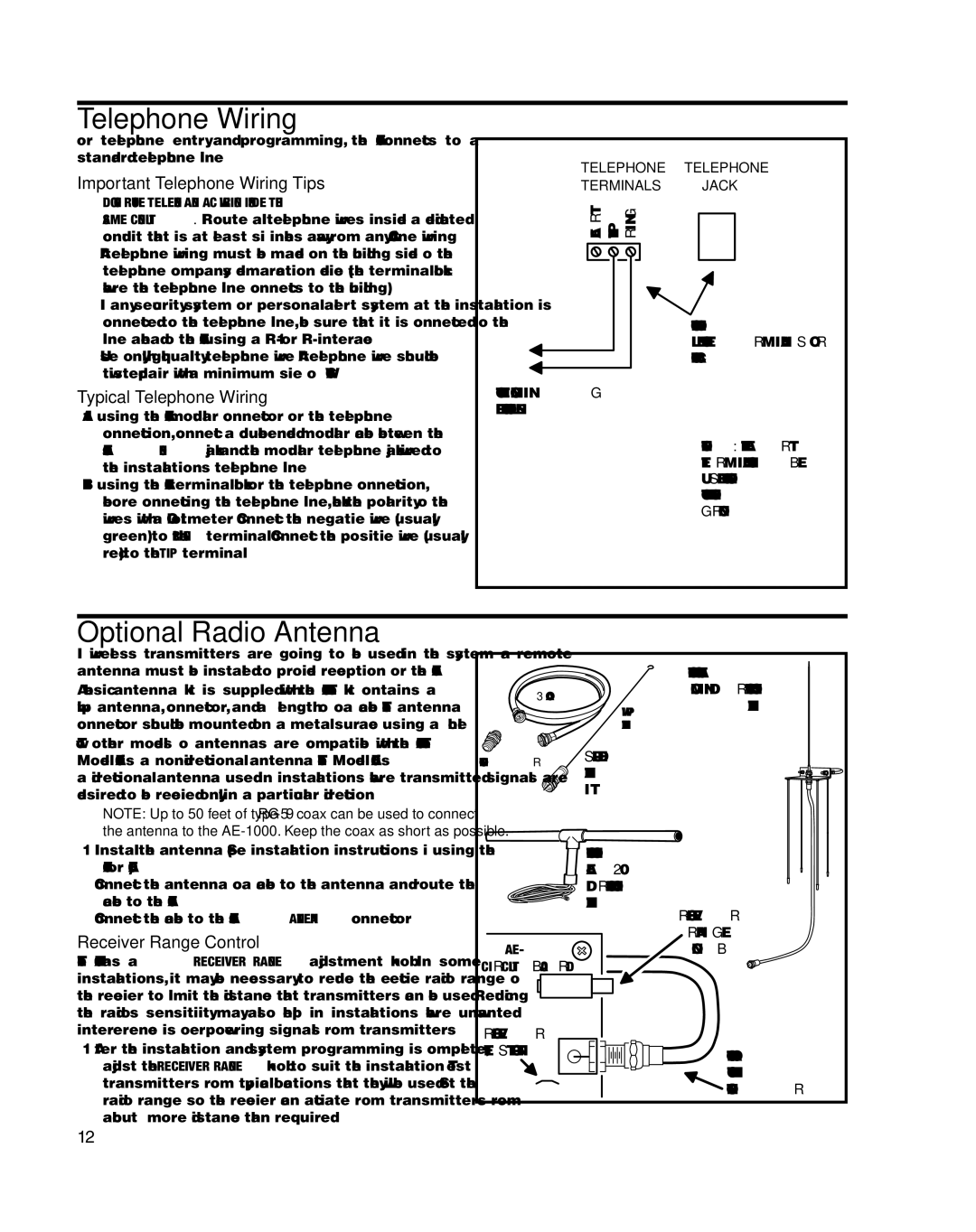 Linear AE-1000 Optional Radio Antenna, Important Telephone Wiring Tips, Typical Telephone Wiring 