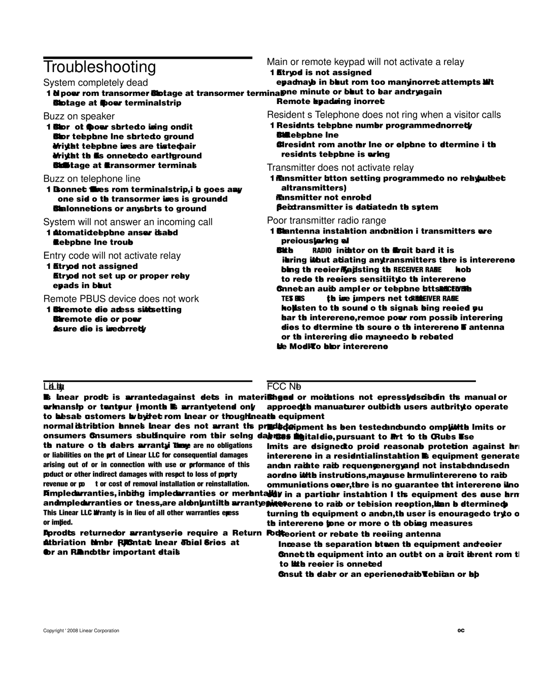 Linear AE-1000 installation instructions Troubleshooting 