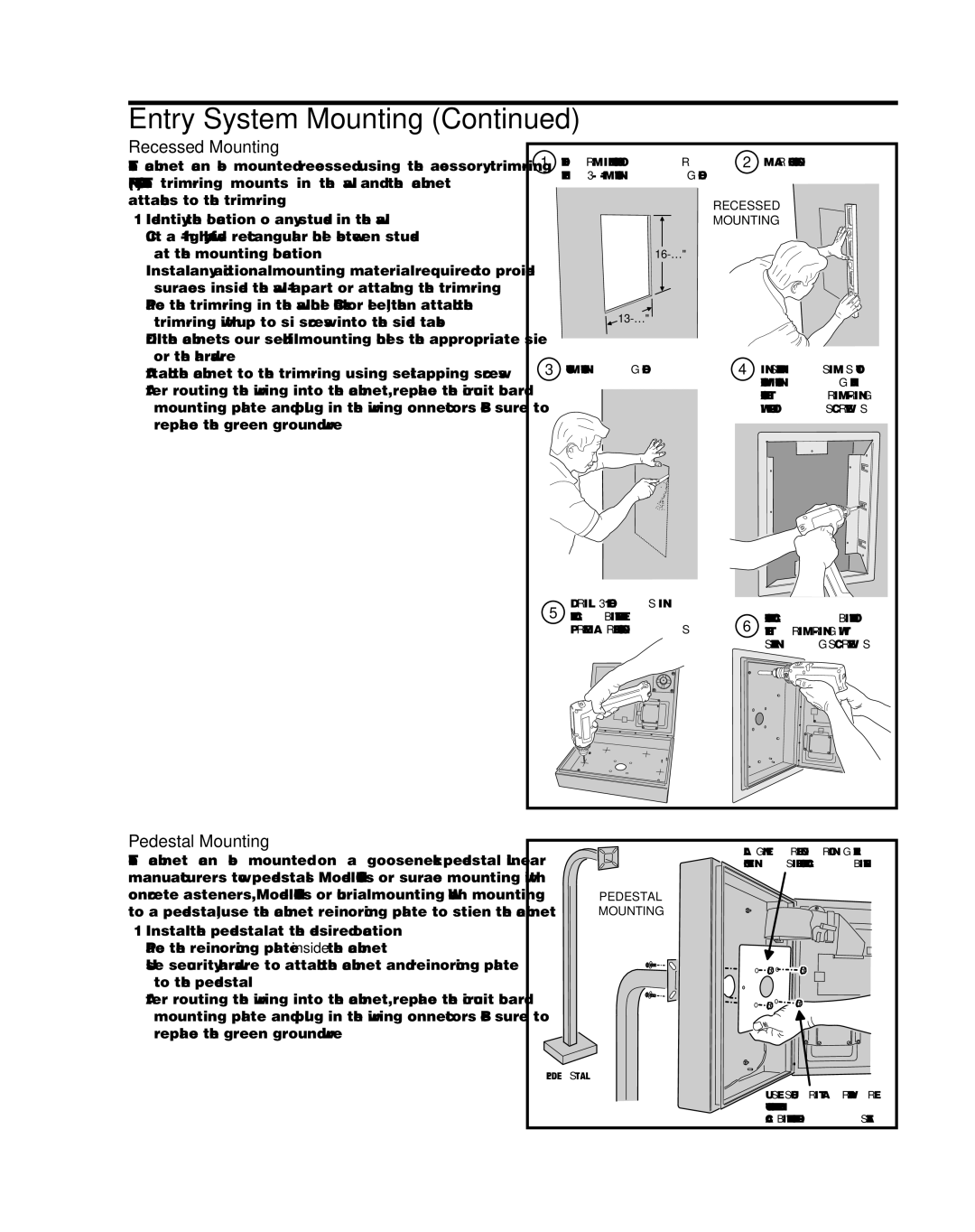 Linear AE-1000 installation instructions Recessed Mounting, Pedestal Mounting 