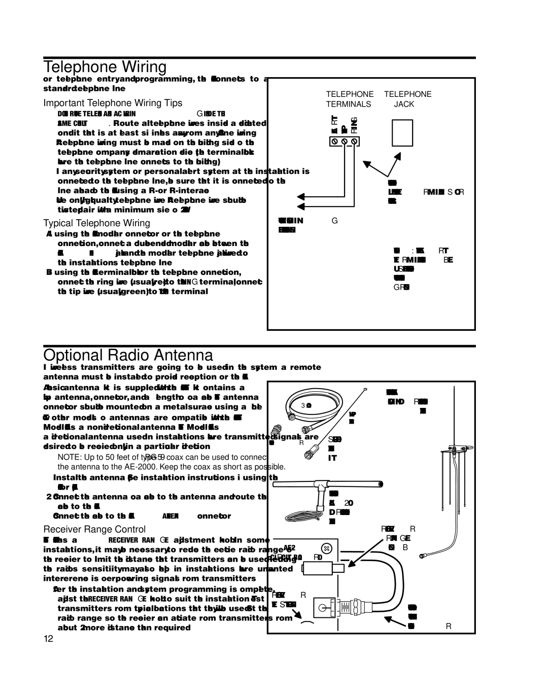 Linear AE-2000 Optional Radio Antenna, Important Telephone Wiring Tips, Typical Telephone Wiring 