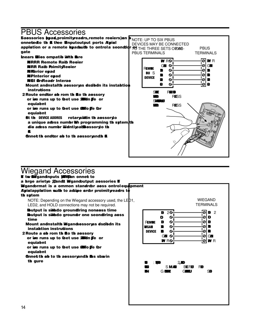 Linear AE-2000 installation instructions Pbus Accessories, Wiegand Accessories 