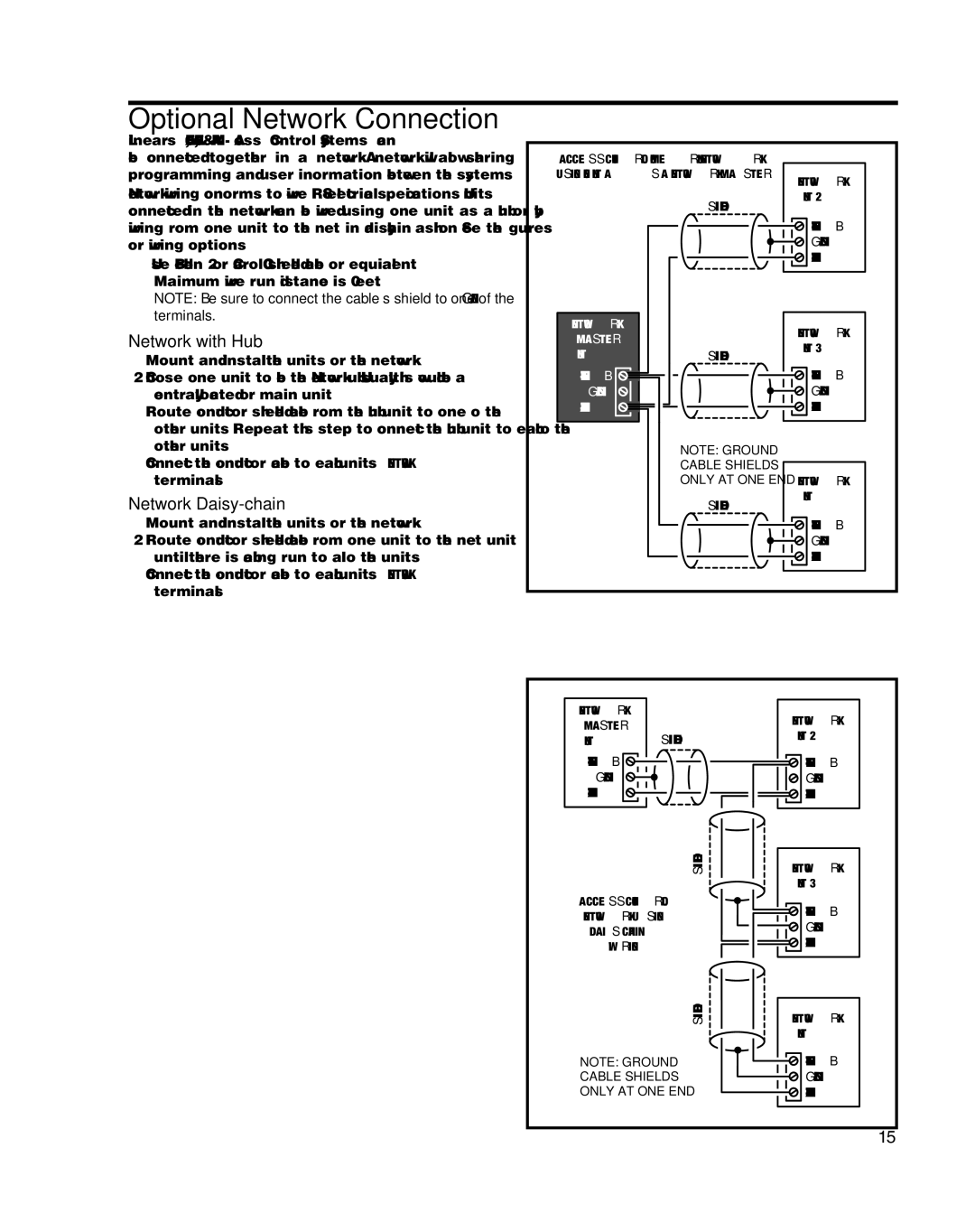 Linear AE-2000 installation instructions Optional Network Connection, Network with Hub, Network Daisy-chain 