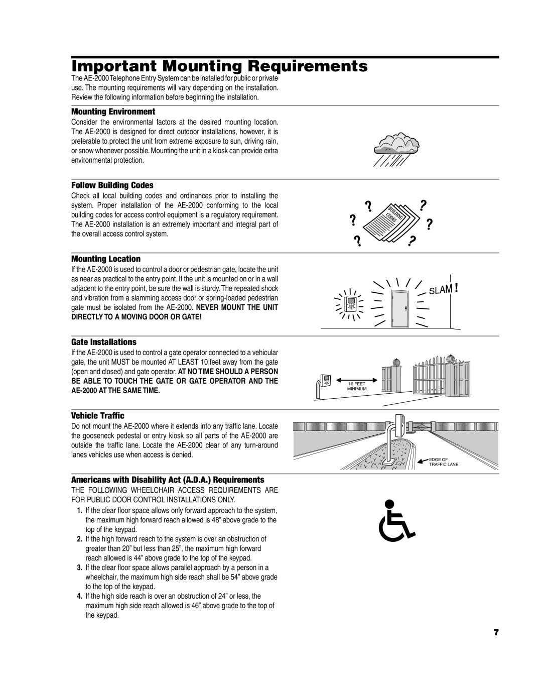 Linear AE-2000 installation instructions Important Mounting Requirements 