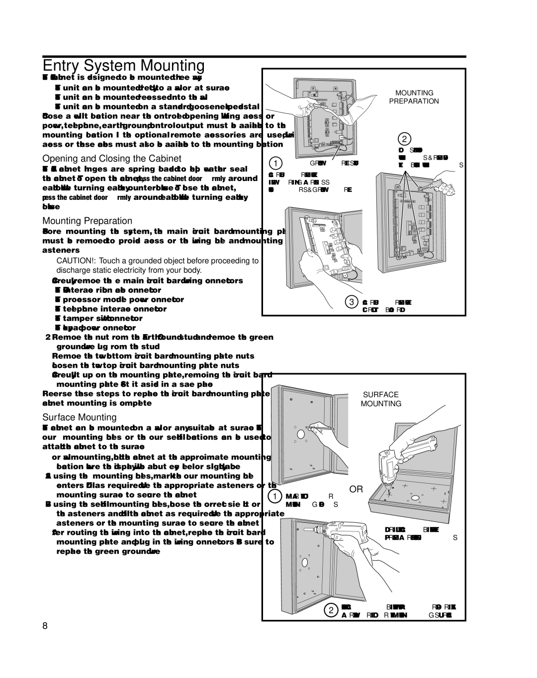 Linear AE-2000 Entry System Mounting, Opening and Closing the Cabinet, Mounting Preparation, Surface Mounting 