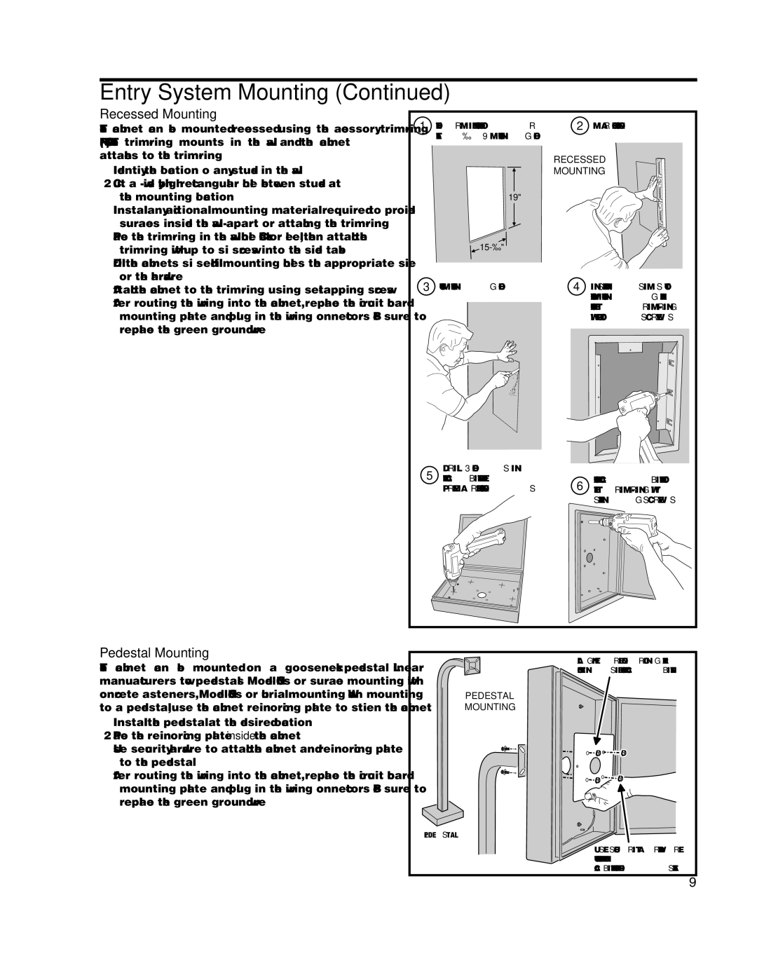 Linear AE-2000 installation instructions Recessed Mounting, Pedestal Mounting 