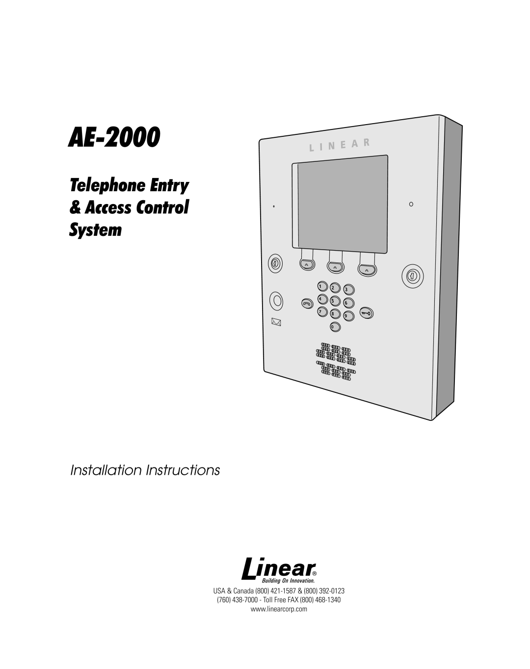 Linear AE-2000 installation instructions Telephone Entry & Access Control System, Installation Instructions 