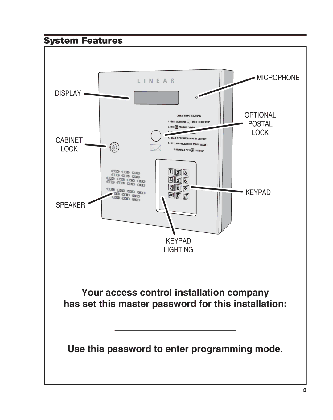 Linear AE-500 manual System Features 