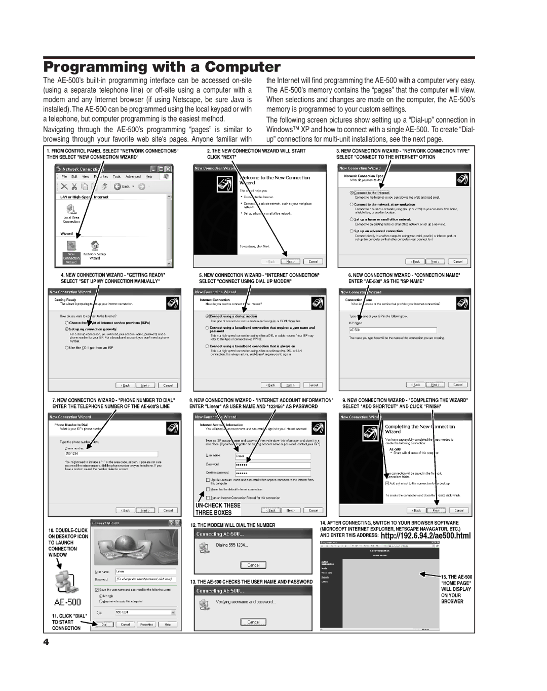 Linear AE-500 manual Programming with a Computer 