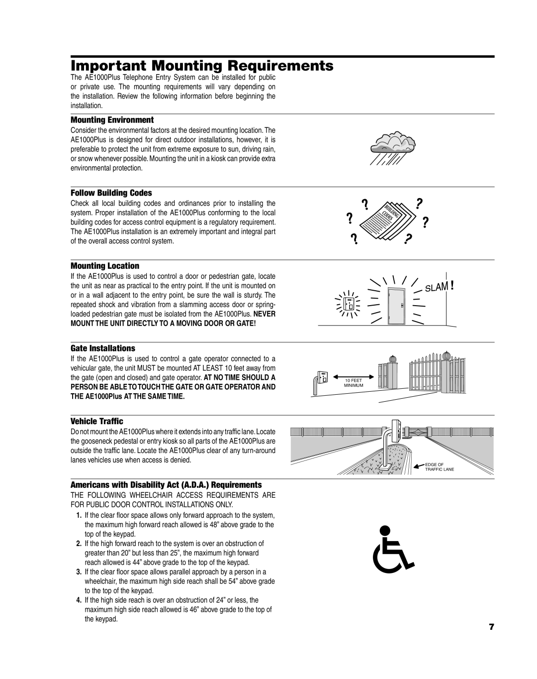 Linear AE1000Plus installation instructions Important Mounting Requirements 