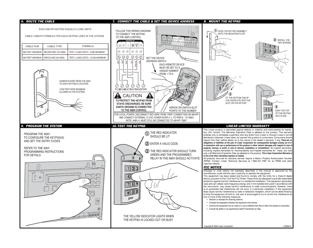 Linear AM-KPI Program the AM/II, Should be LIT, SET the Entry Codes, Enter a Valid Code, Refer to the AM/II 