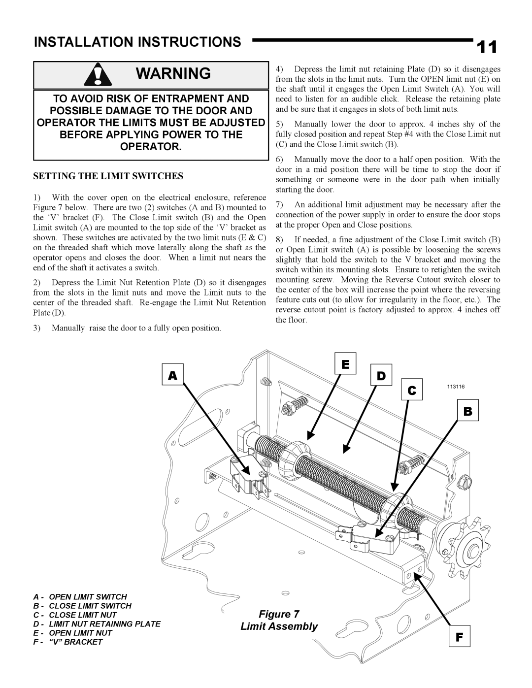 Linear AUH-S, AUJ-S owner manual Limit Assembly 