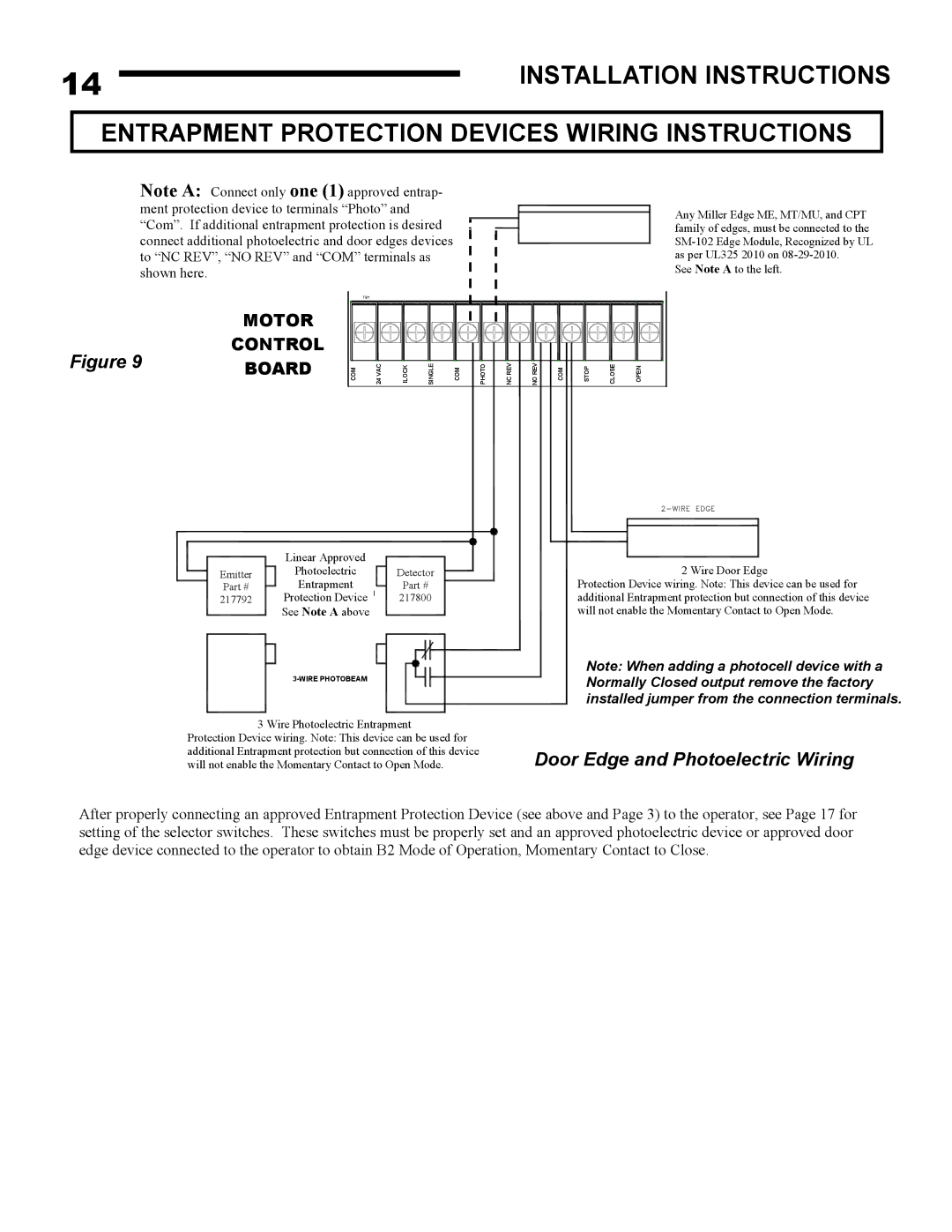 Linear AUJ-S, AUH-S owner manual Door Edge and Photoelectric Wiring 