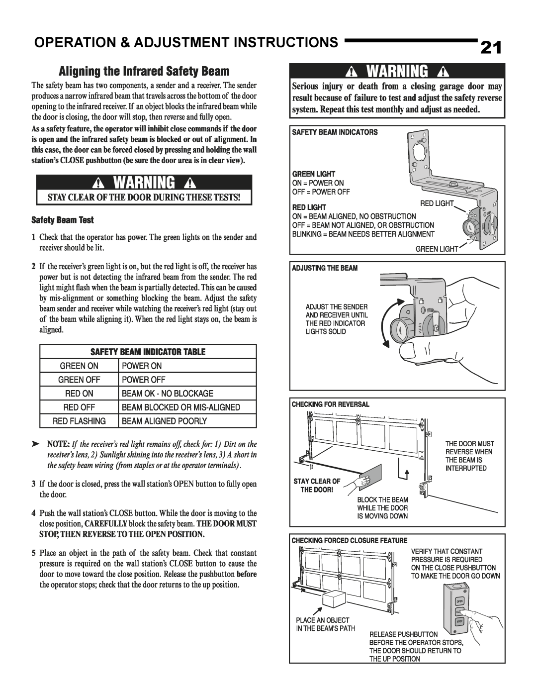 Linear AUH-S, AUJ-S owner manual Operation & Adjustment Instructions 