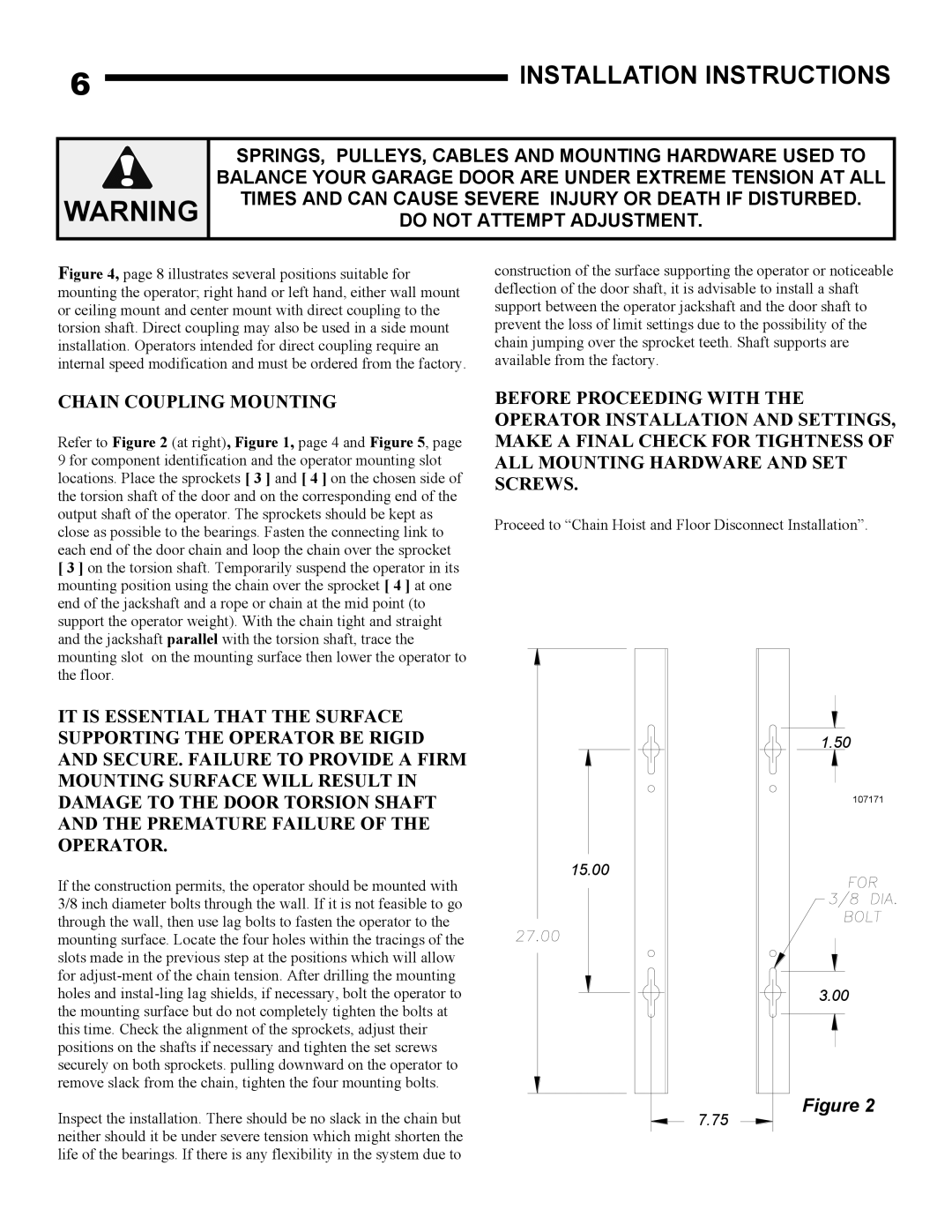 Linear AUJ-S Installation Instructions, Springs, Pulleys, Cables And Mounting Hardware Used To, Do Not Attempt Adjustment 
