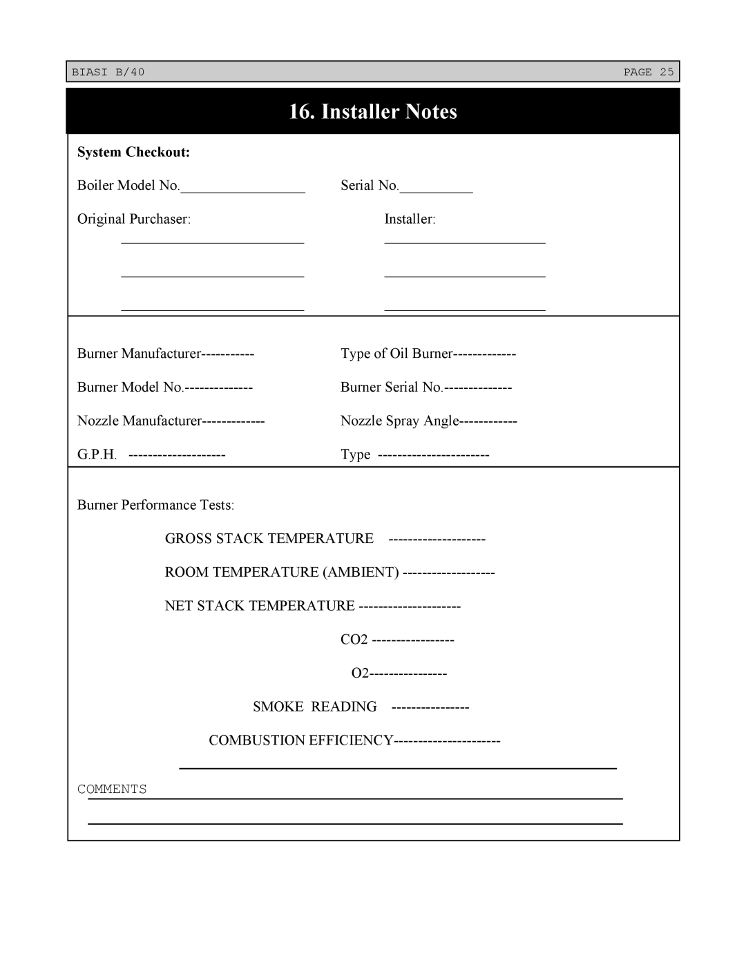 Linear Boiler installation instructions Installer Notes, System Checkout 