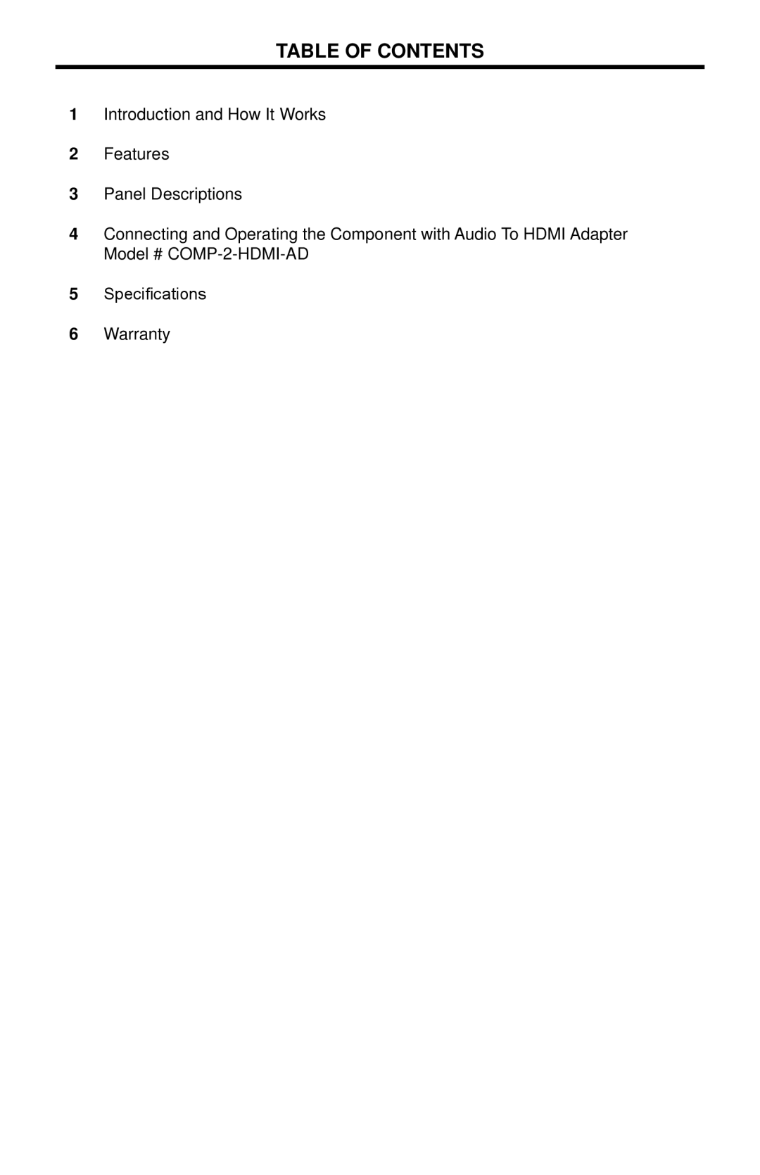 Linear COMP-2-HDMI-AD user manual Table of Contents 