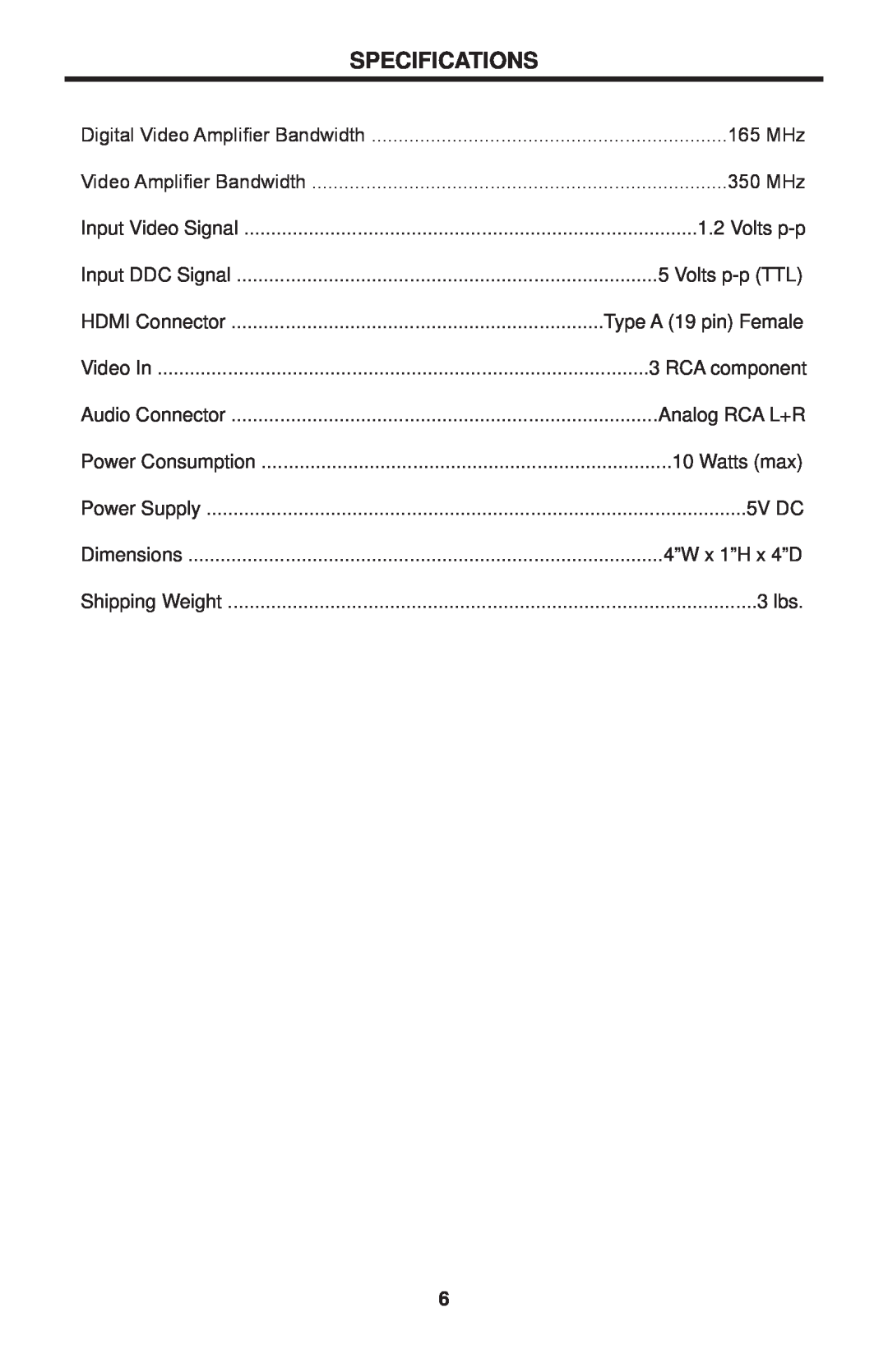 Linear COMP-2-HDMI-AD user manual Specifications 