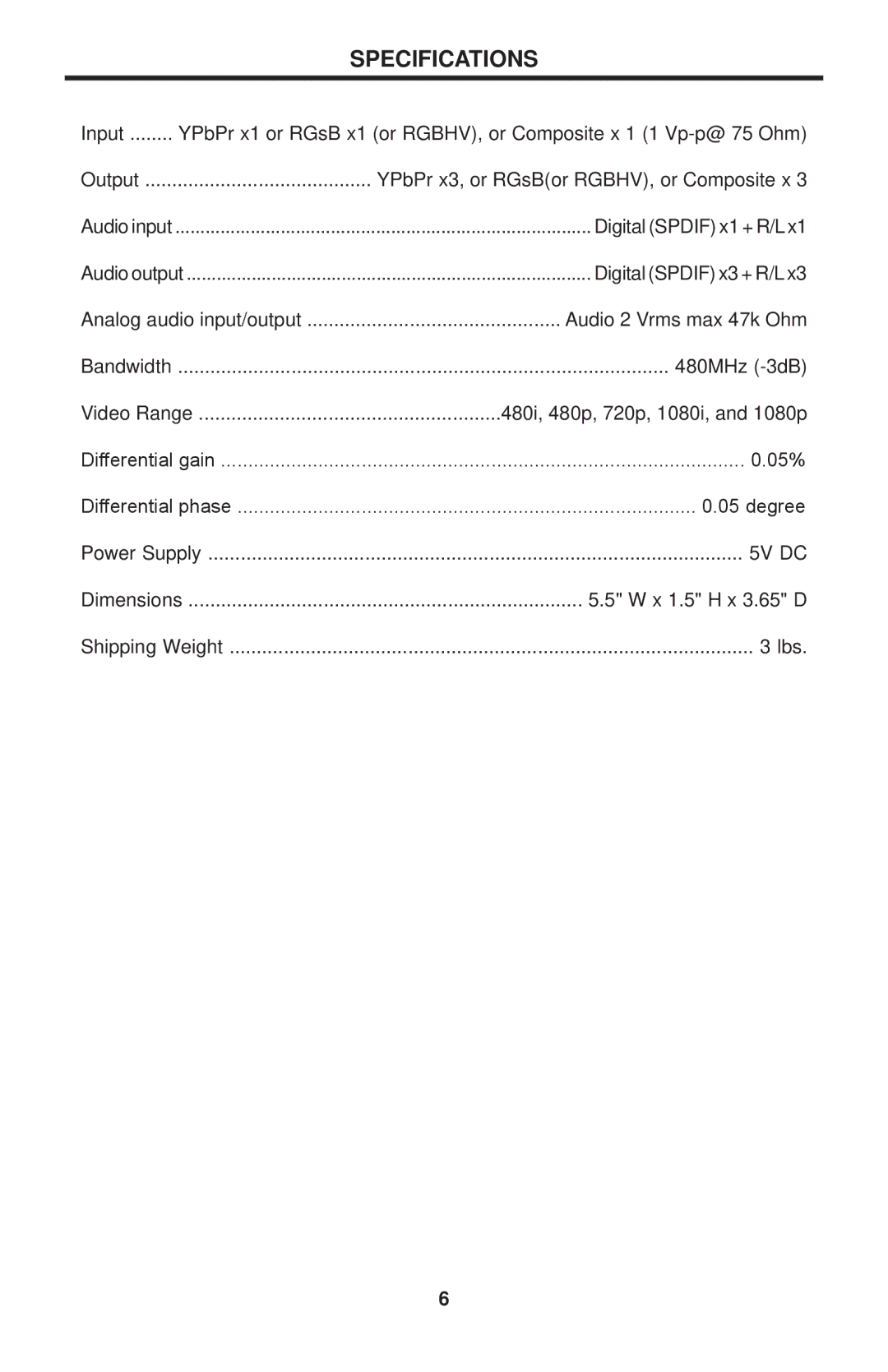 Linear COMP-DA-1X3 user manual Specifications 