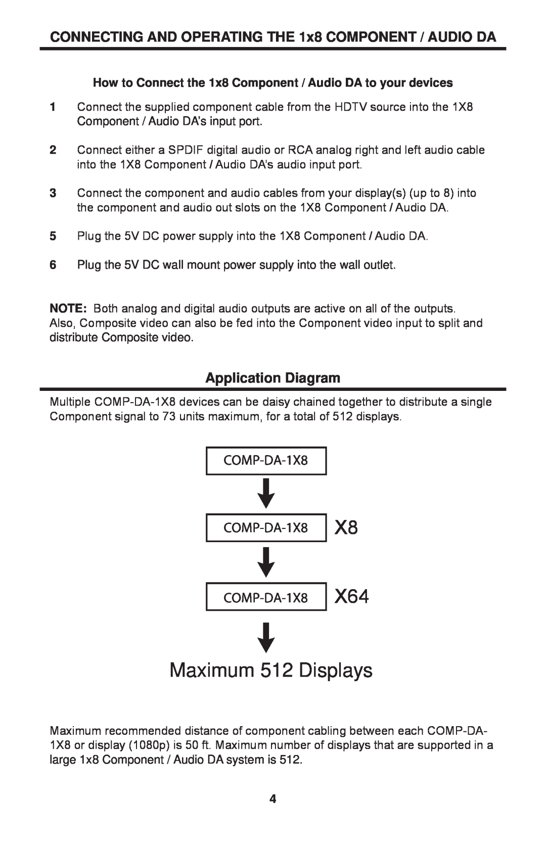 Linear COMP-DA-1X8 user manual Application Diagram, Maximum 512 Displays 