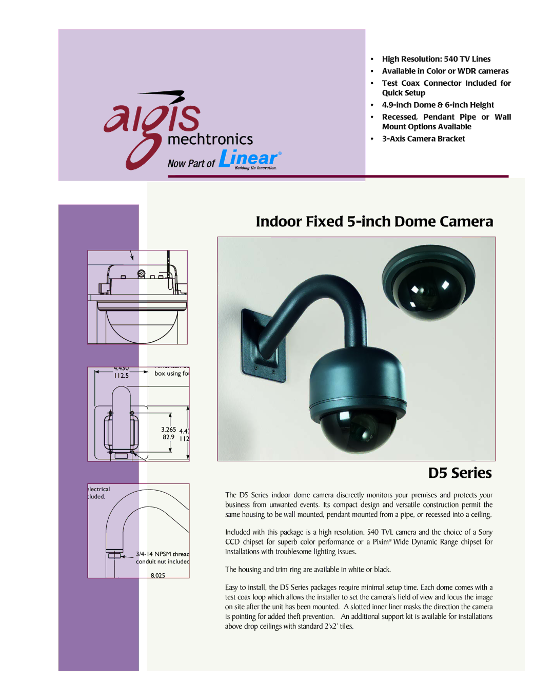 Linear brochure Indoor Fixed 5-inch Dome Camera D5 Series 